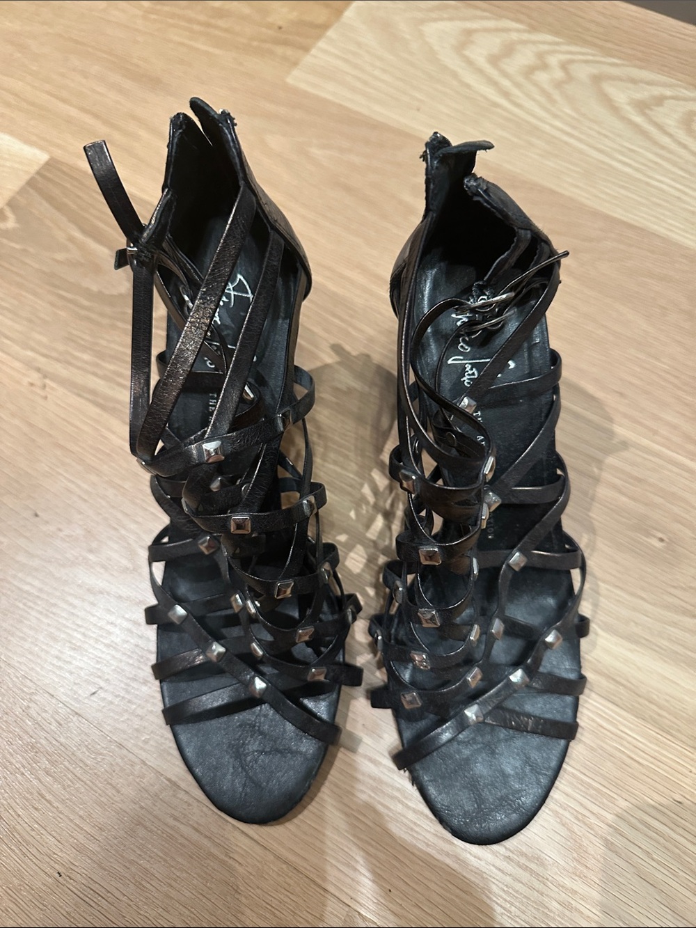 Franco Sarto Black Strappy Studded Gladiator Heels
